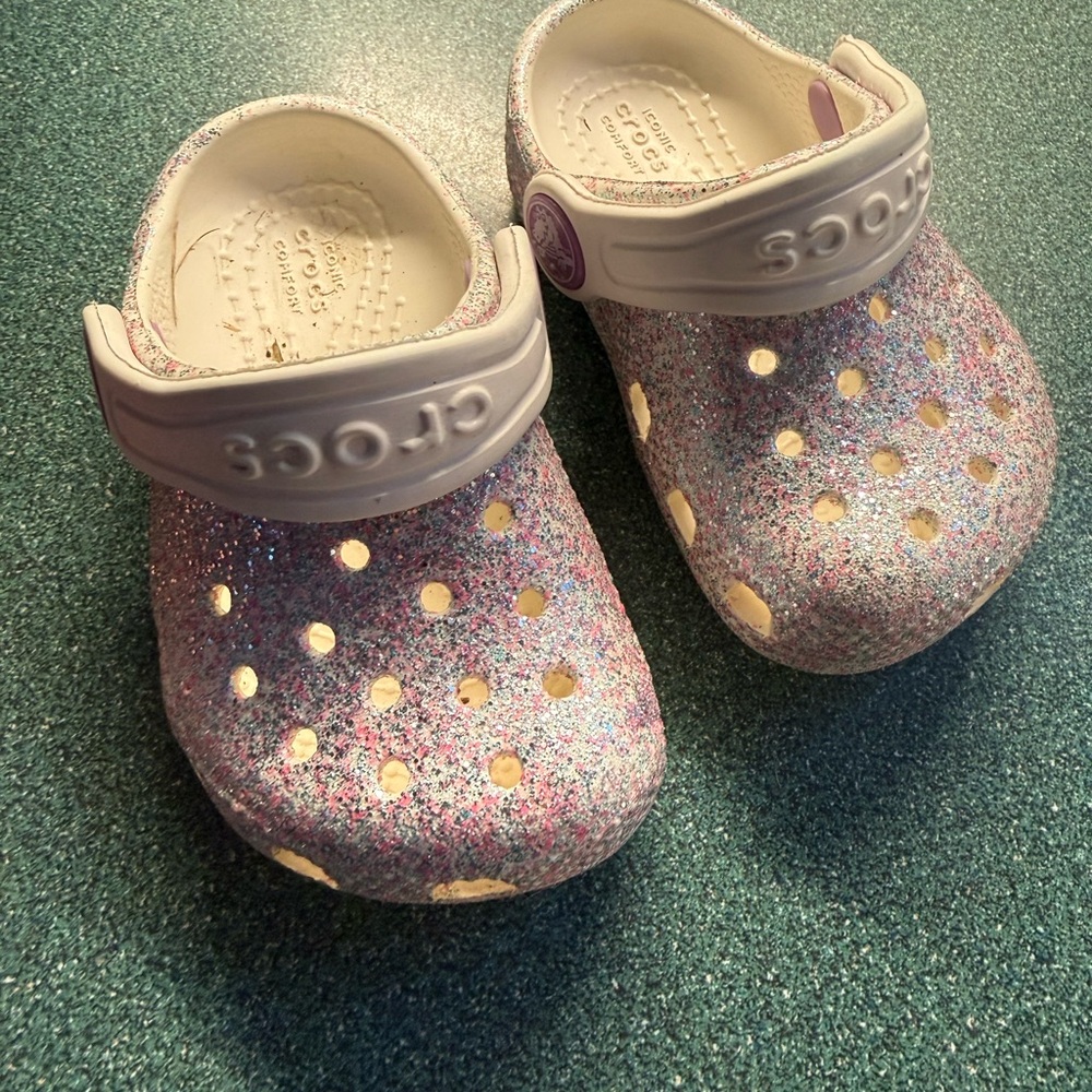 CROCS Kids Glitter Sandals - Pink and White